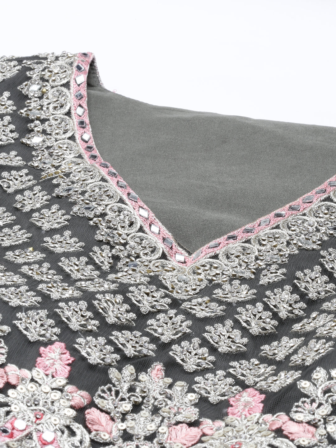 Neerus Green net embroidered gown - detail view 21