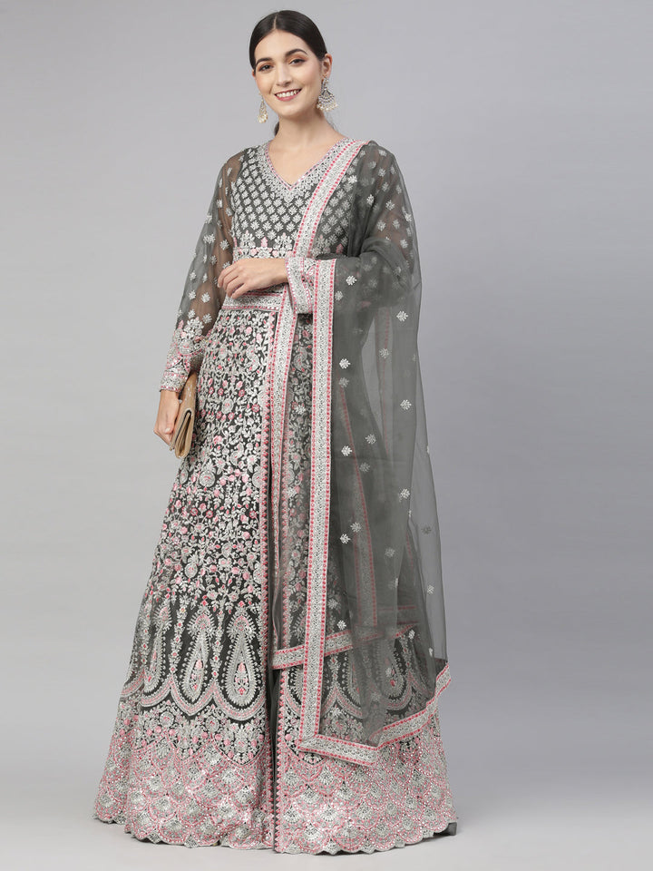 Neerus Green Color Nett Fabric Gown