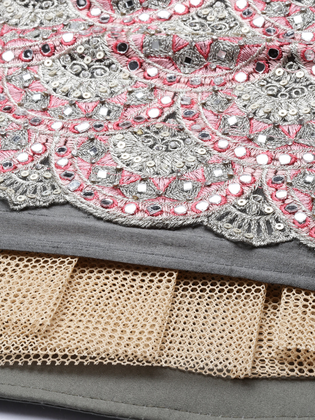 Neerus Green net embroidered gown - detail view 8