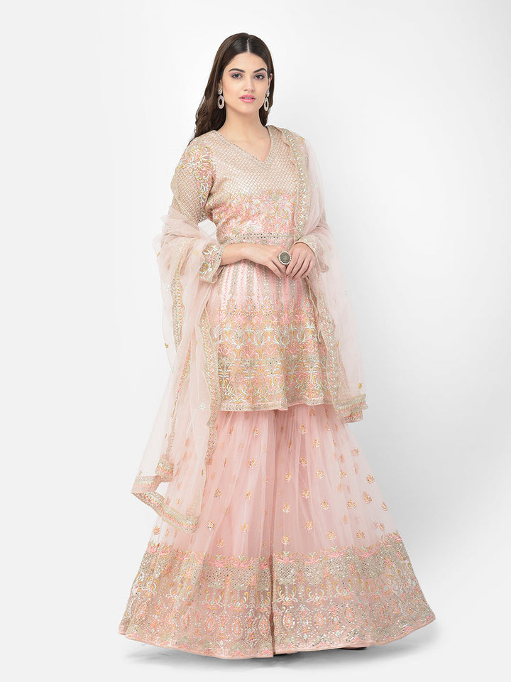 Neerus Orange net embroidered sharara set - detail view 5