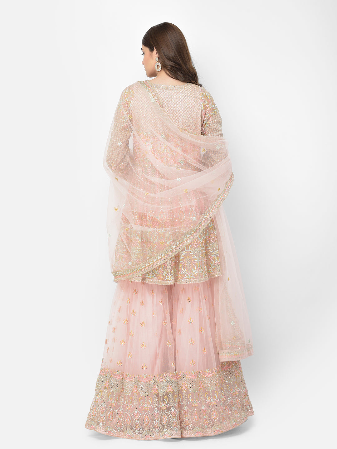 Neerus Orange net embroidered sharara set - detail view 1
