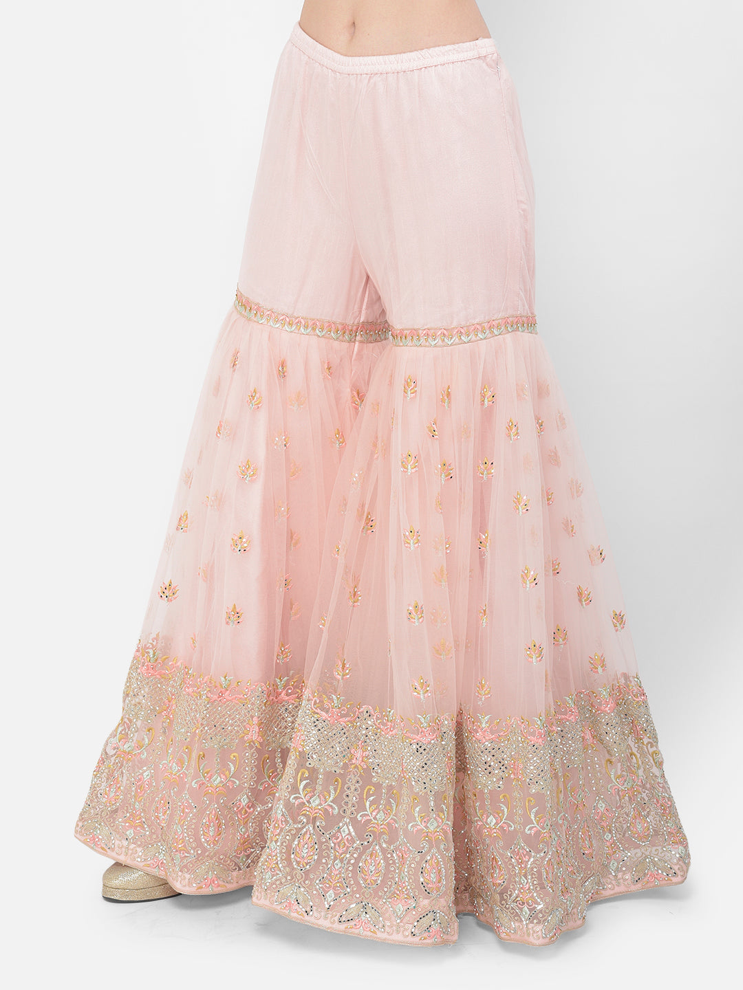 Neerus Orange net embroidered sharara set - detail view 4