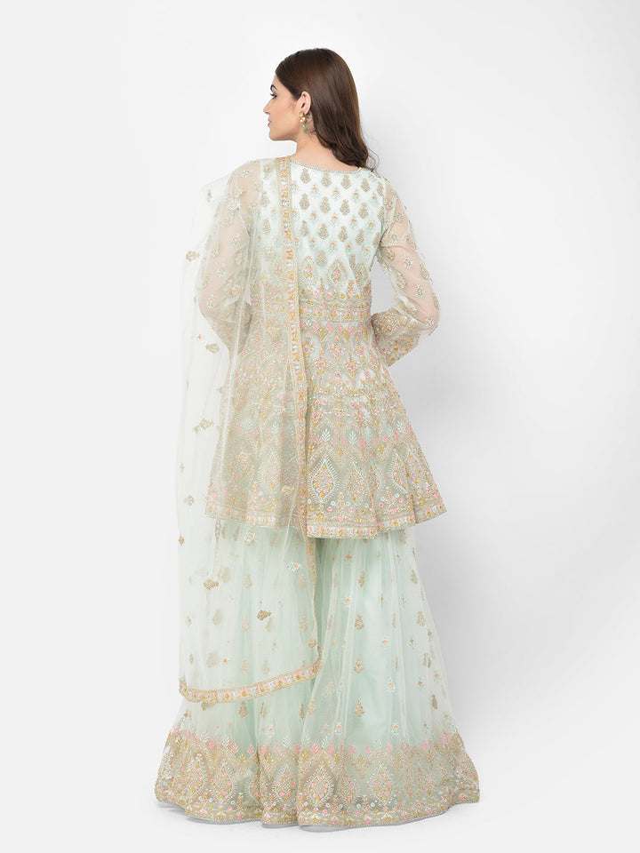 Neerus Green net embroidered sharara set - detail view 3