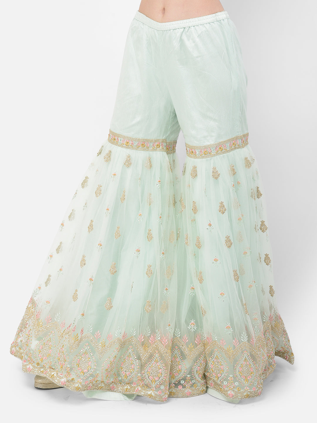 Neerus Green net embroidered sharara set - detail view 5
