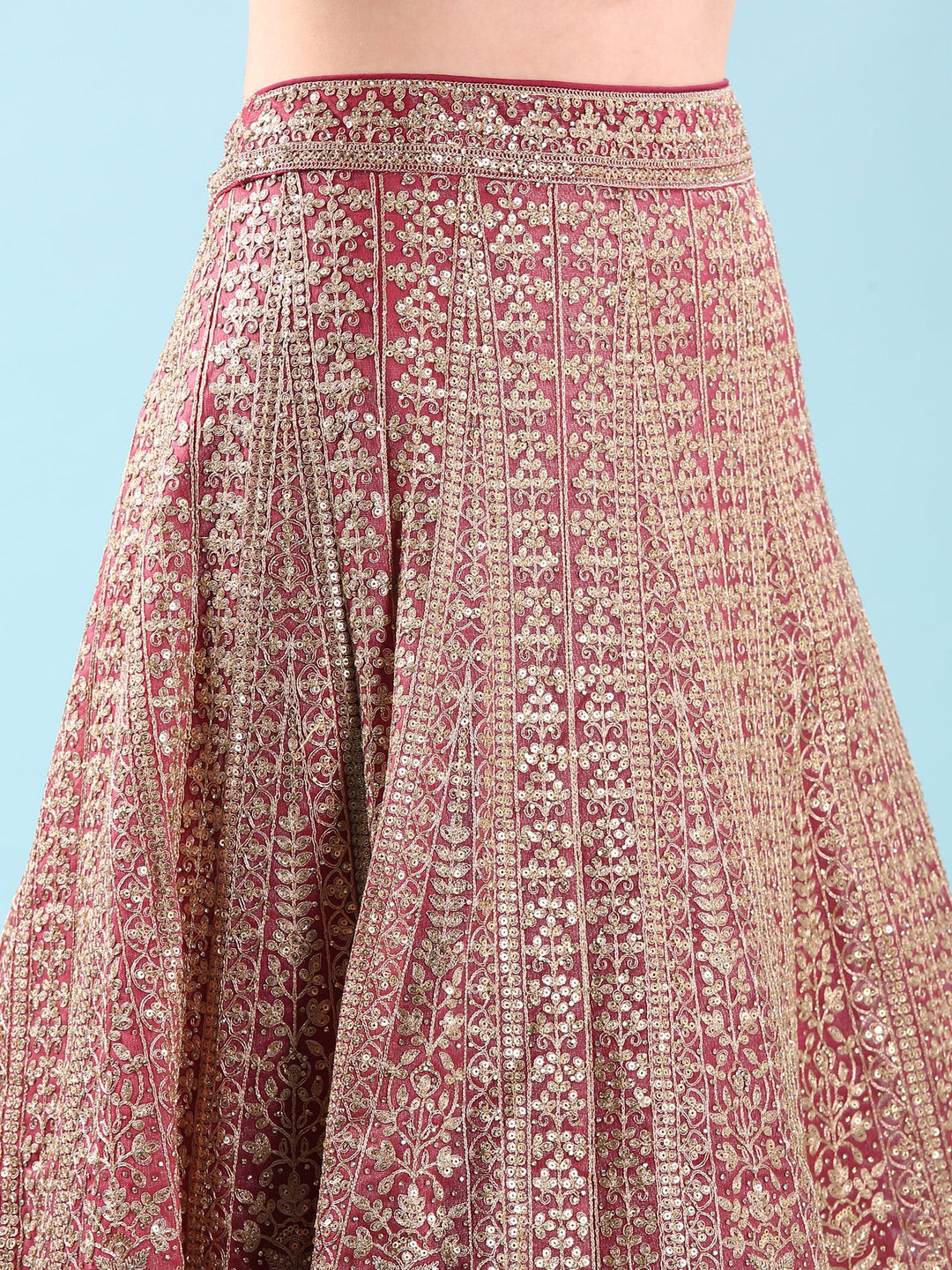 Neerus Pink net hand embroidered lehenga set - detail view 3