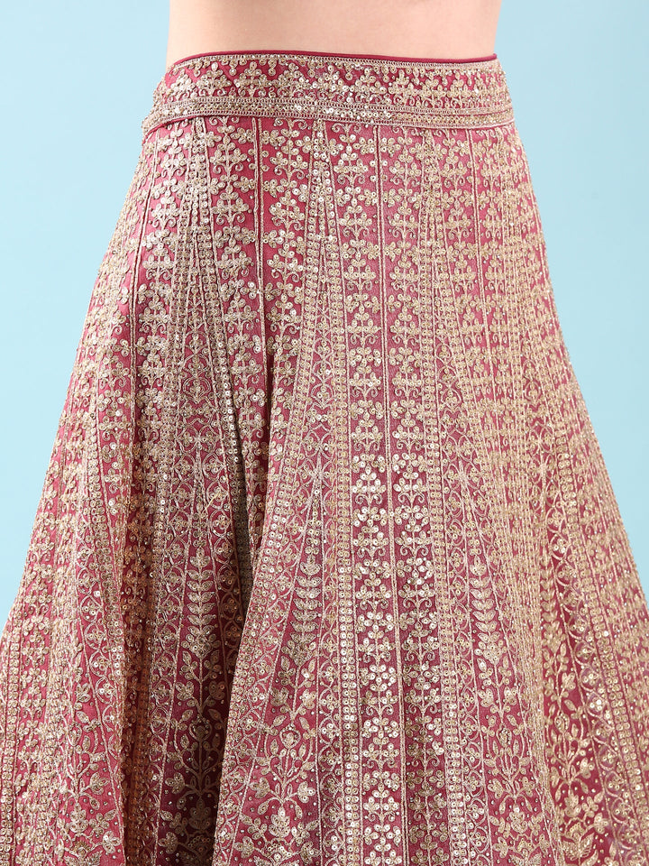 Neerus Pink net hand embroidered lehenga set - detail view 3