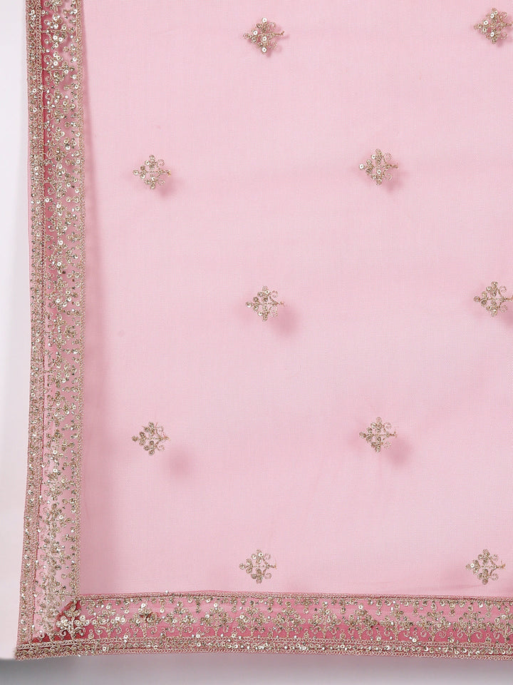 Neerus Pink net hand embroidered lehenga set - detail view 4