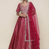 Banaras pink emrboidered Three piece ghagra set