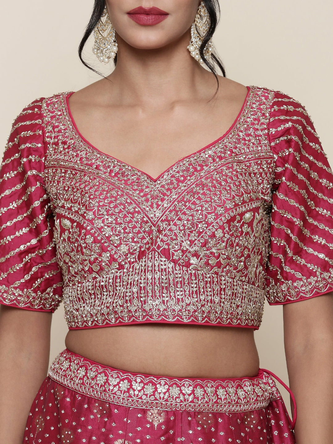 Neerus Pink Banarasi embroidered lehenga set - detail view 2