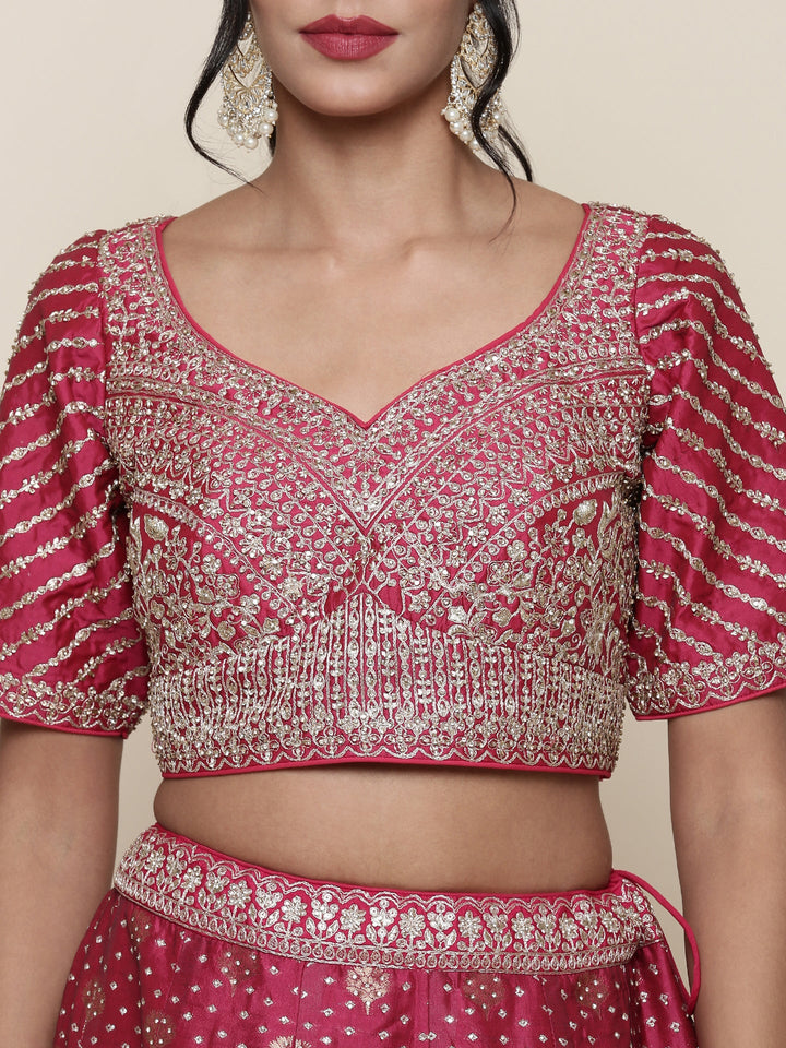 Neerus Pink Banarasi embroidered lehenga set - detail view 2