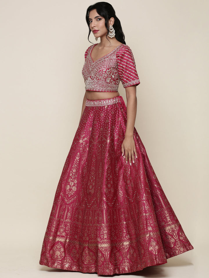 Neerus Pink Banarasi embroidered lehenga set - side view