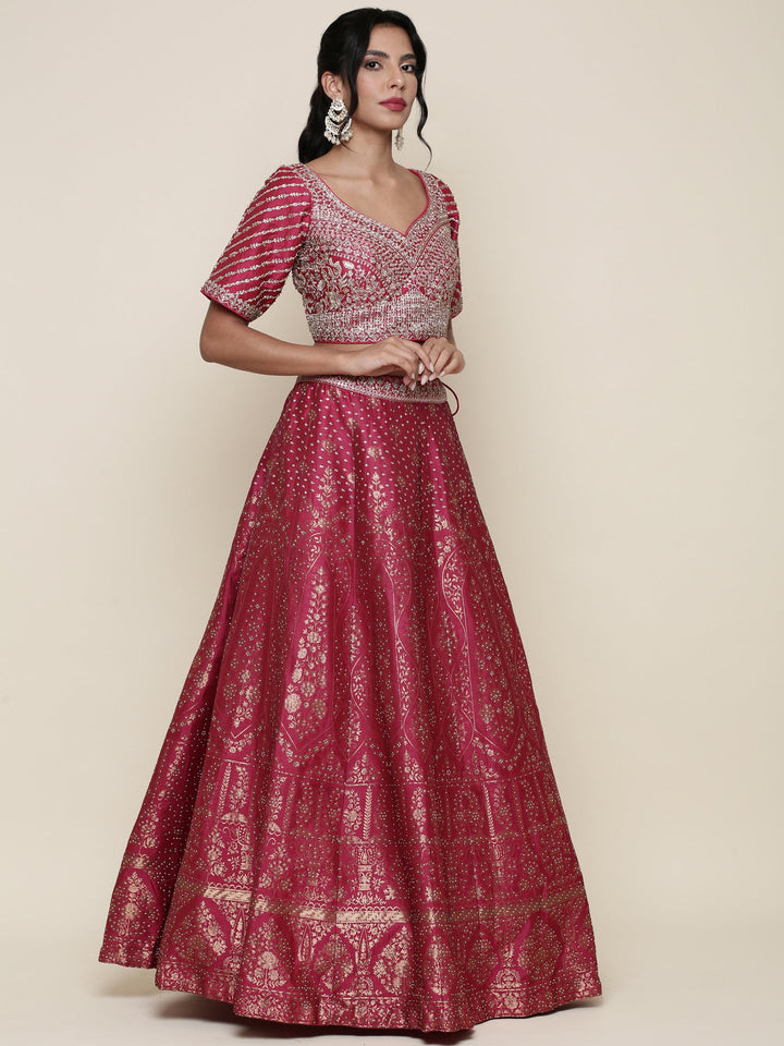 Neerus Pink Banarasi embroidered lehenga set - detail view 3