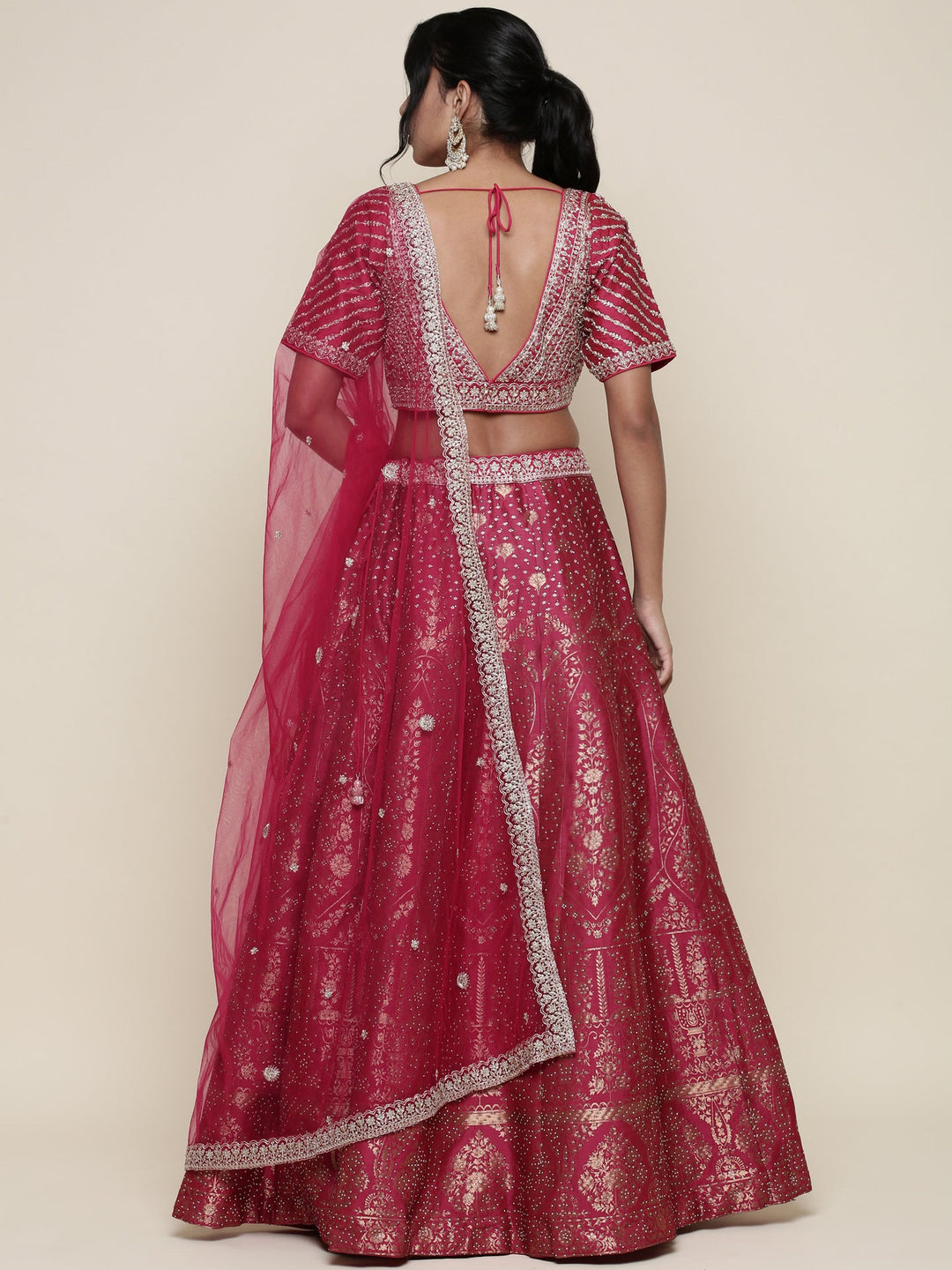 Neerus Pink Banarasi embroidered lehenga set - detail view 1