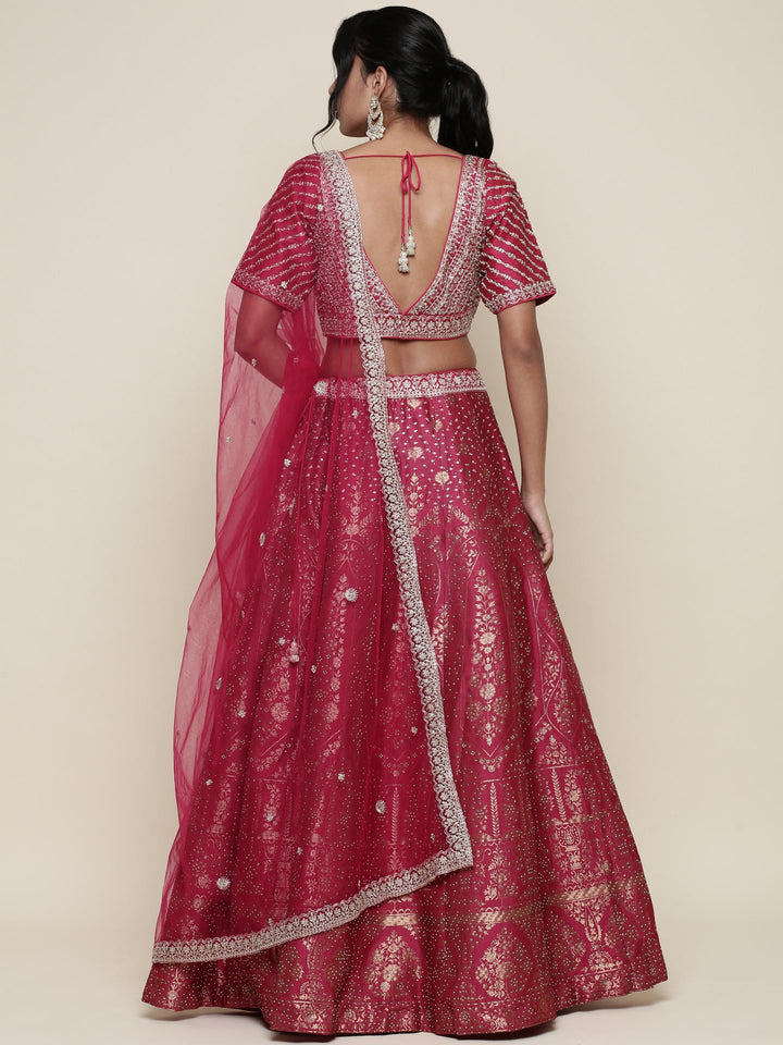 Neerus Pink Banarasi embroidered lehenga set - detail view 1