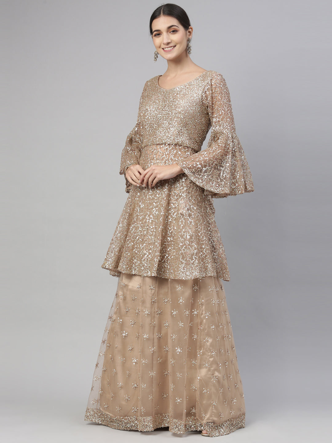 Neerus Gold Color Nett Fabric Lehenga Set