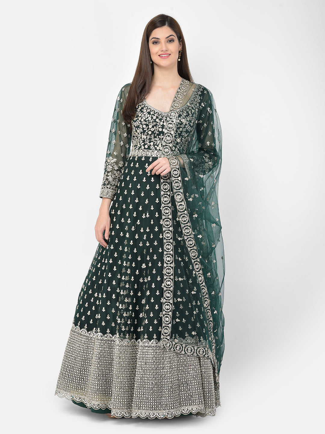 Neerus Green net embroidered anarkali suit - detail view 6