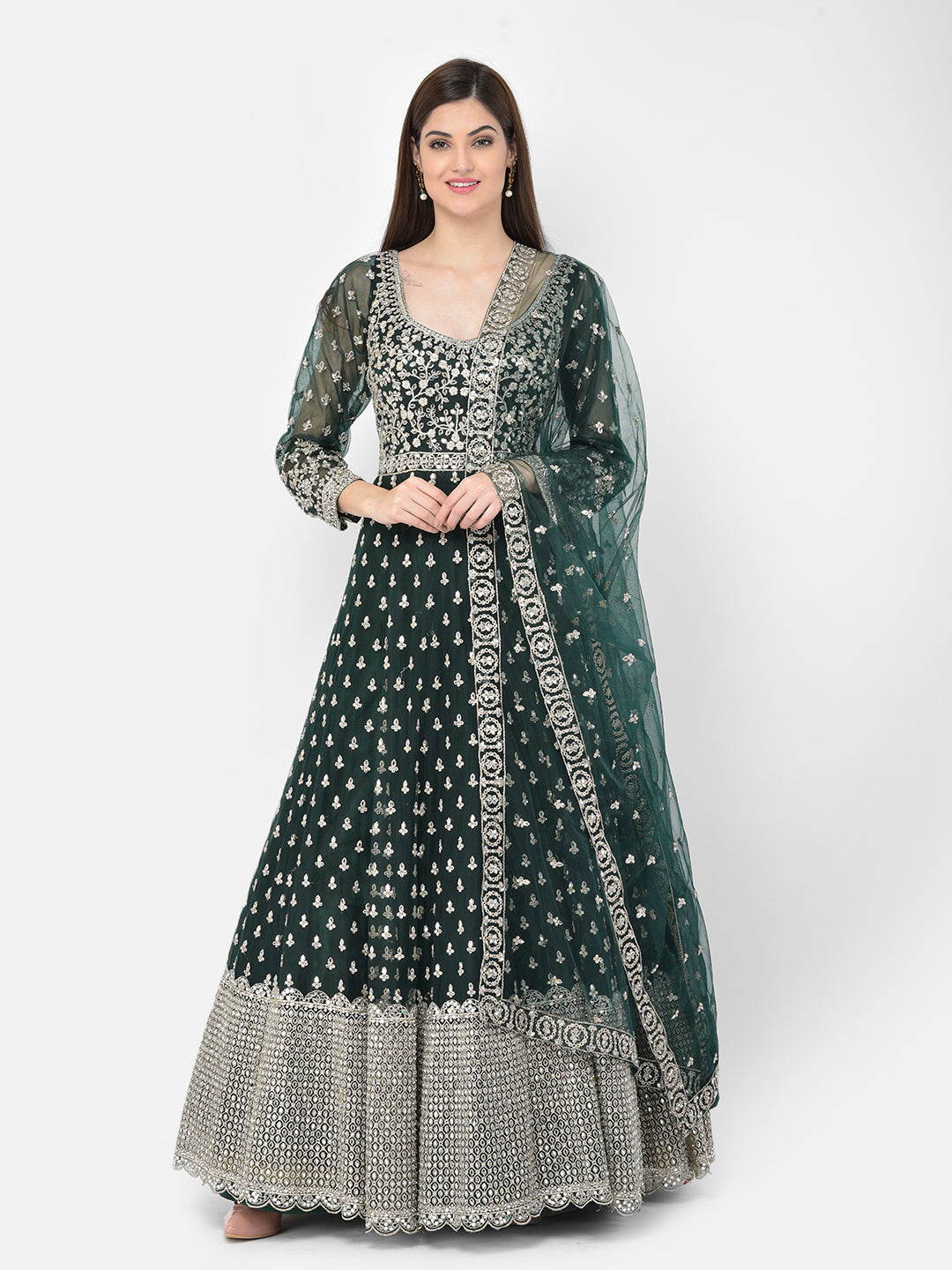 Neerus Green net embroidered anarkali suit - detail view 4