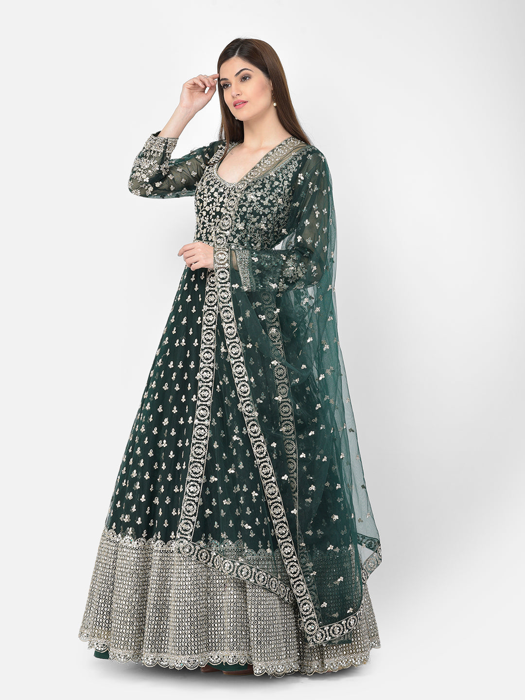 Neerus Green net embroidered anarkali suit - detail view 3