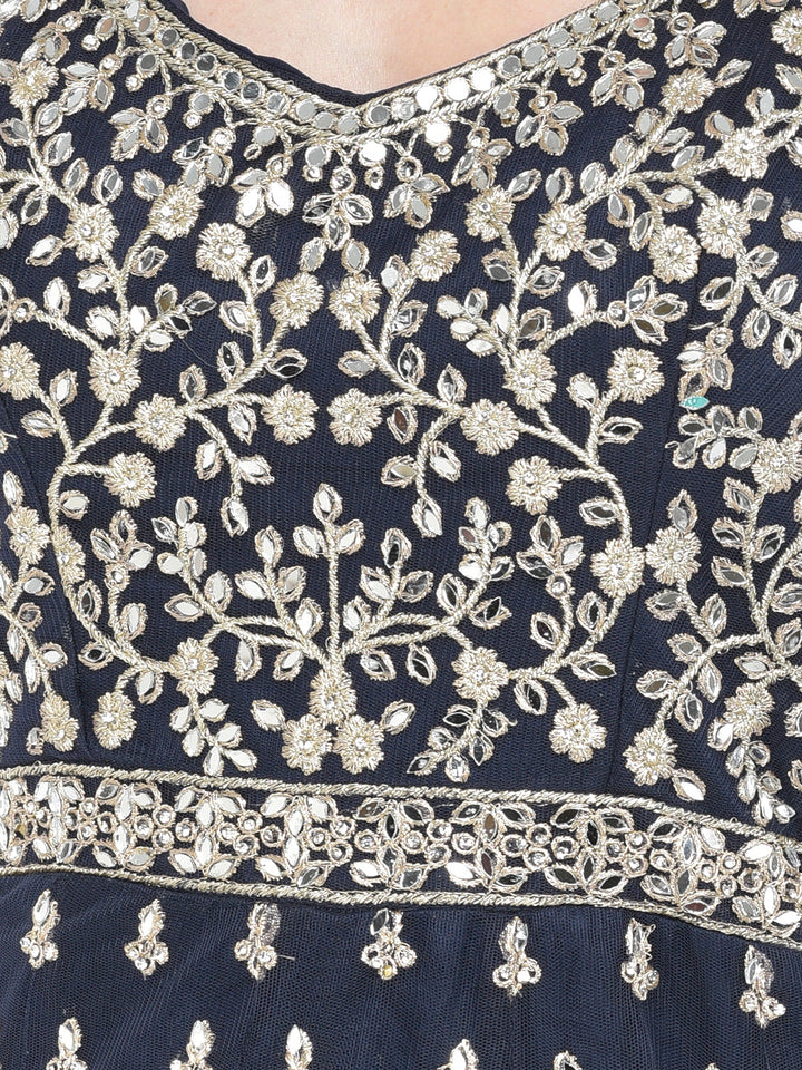 Neerus Blue net embroidered gown - detail view 1