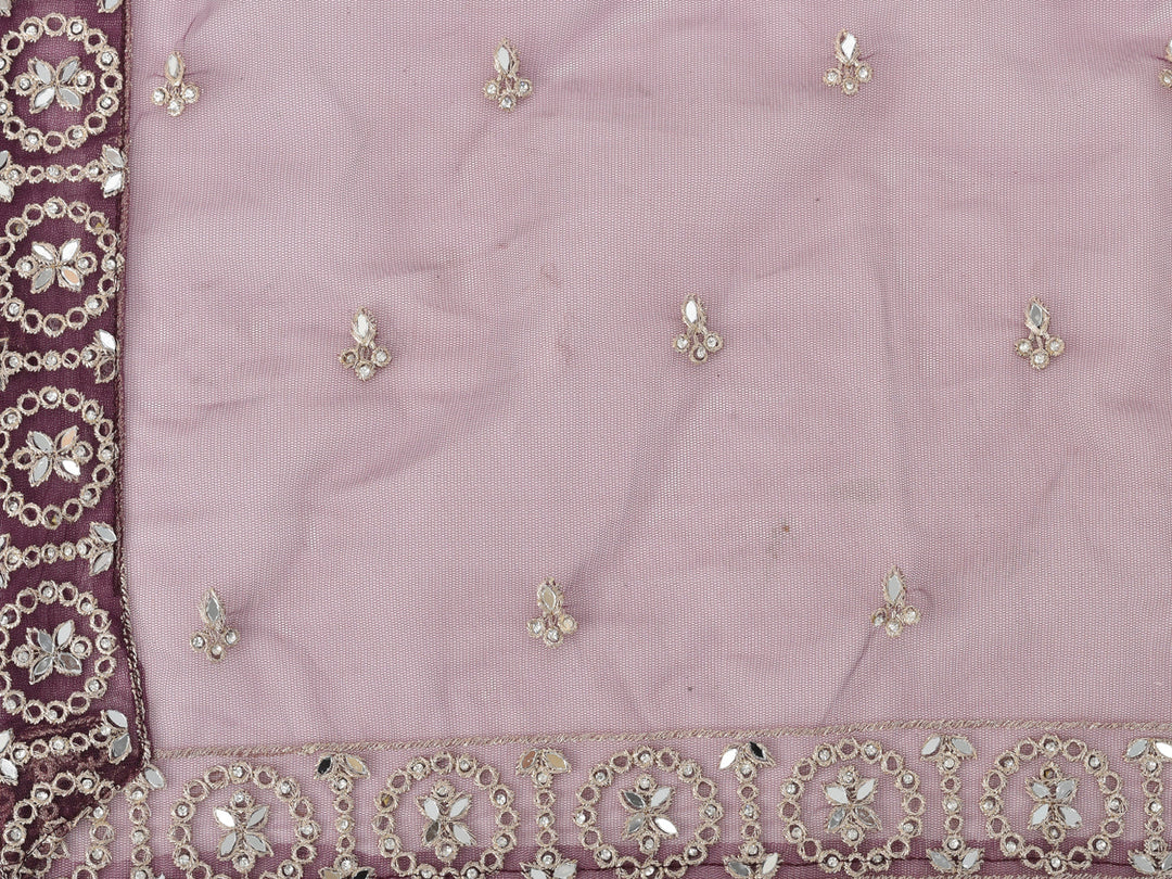 Neerus Maroon net mirror work lehenga choli set - detail view 1