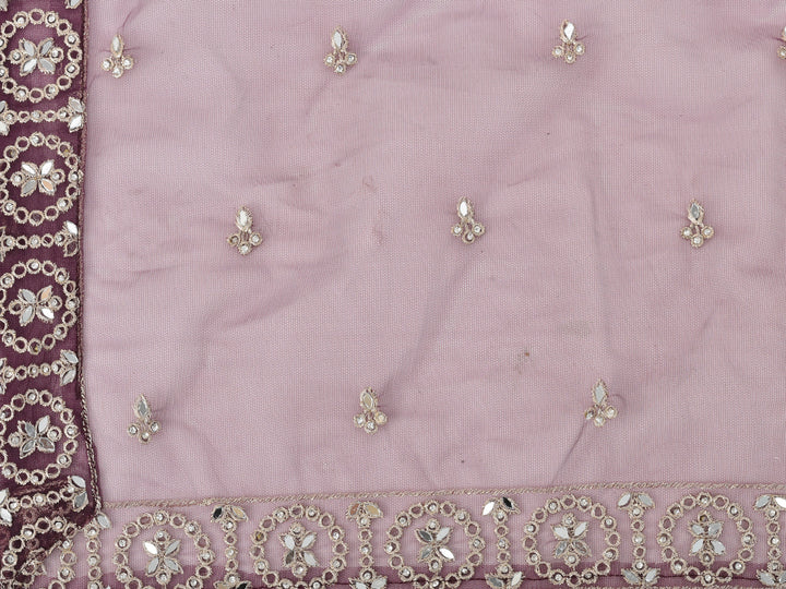 Neerus Maroon net mirror work lehenga choli set - detail view 1