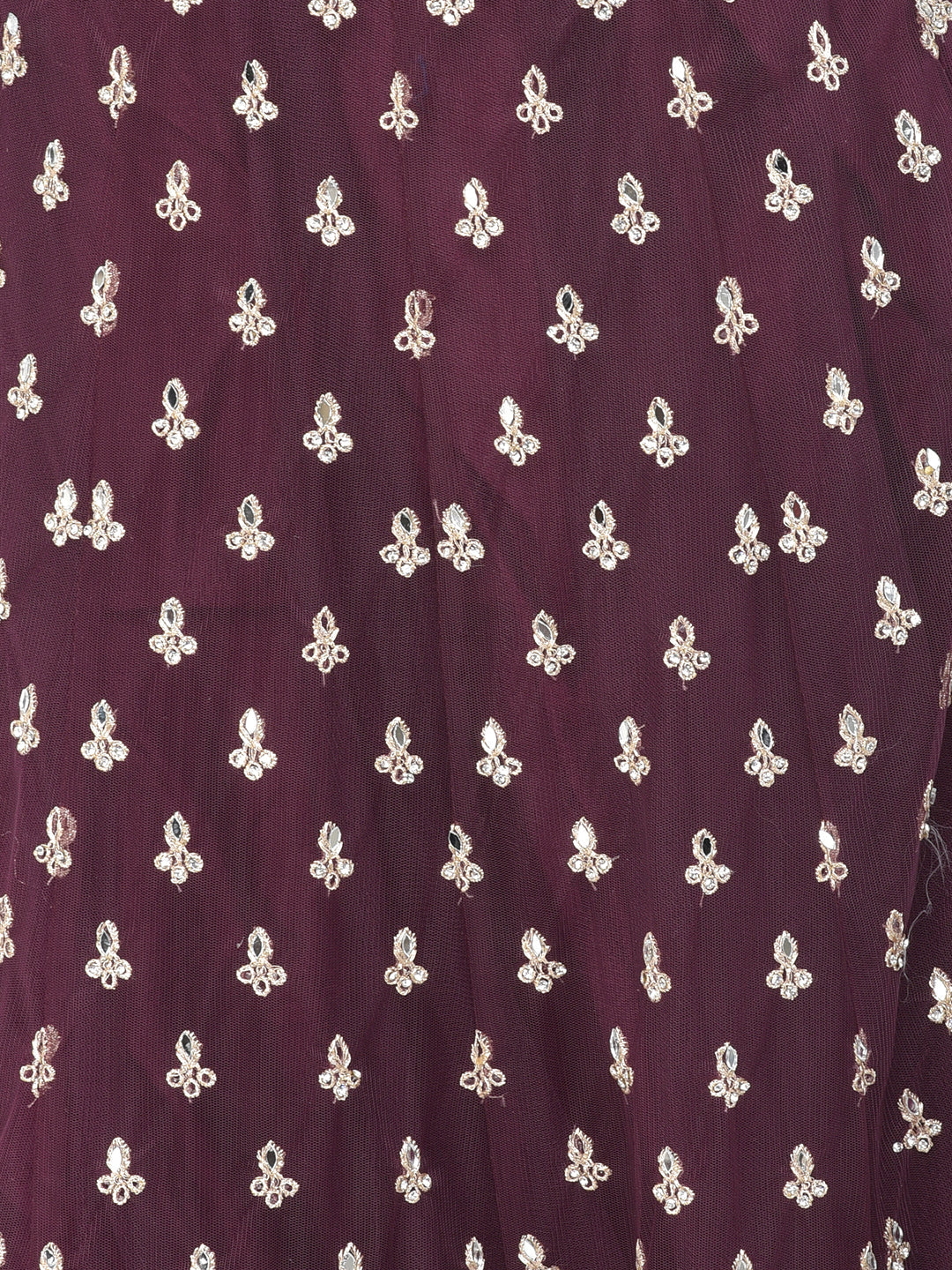 Neerus Maroon net mirror work lehenga choli set - detail view 3