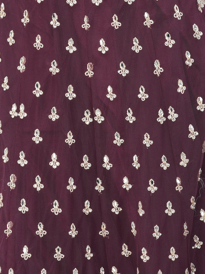 Neerus Maroon net mirror work lehenga choli set - detail view 3