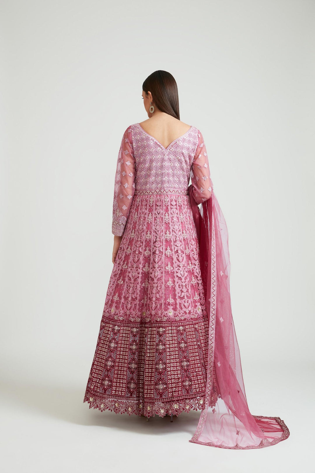 Neerus Purple net embroidered gown - back view