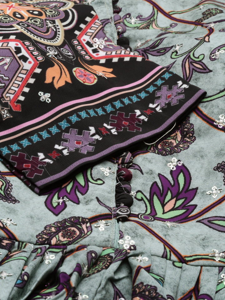 Neerus Green modal printed dress - detail view 4