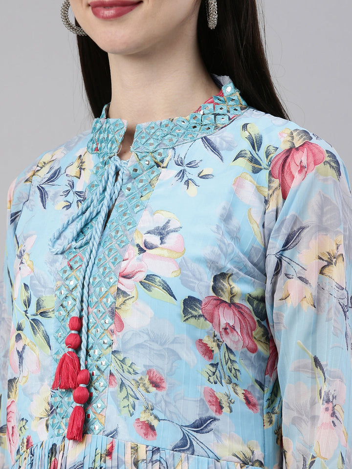 Neerus Blue georgette straight kurti - detail view 5