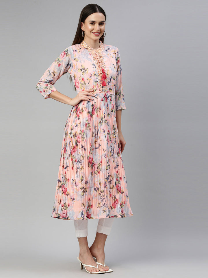 Neerus Orange georgette straight kurti - detail view 1