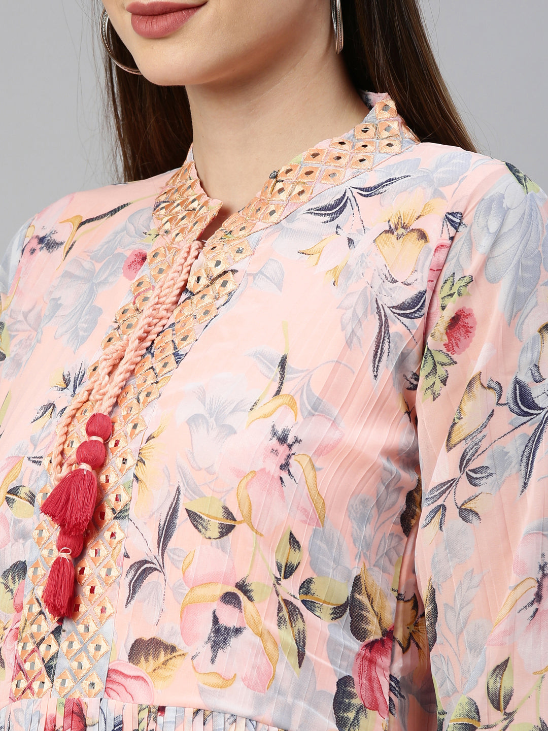 Neerus Orange georgette straight kurti - detail view 4