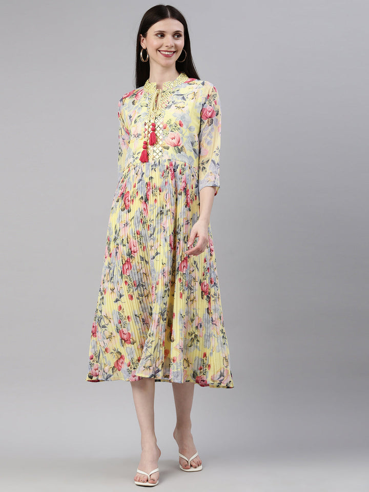 Neerus Yellow georgette straight kurta - detail view 6