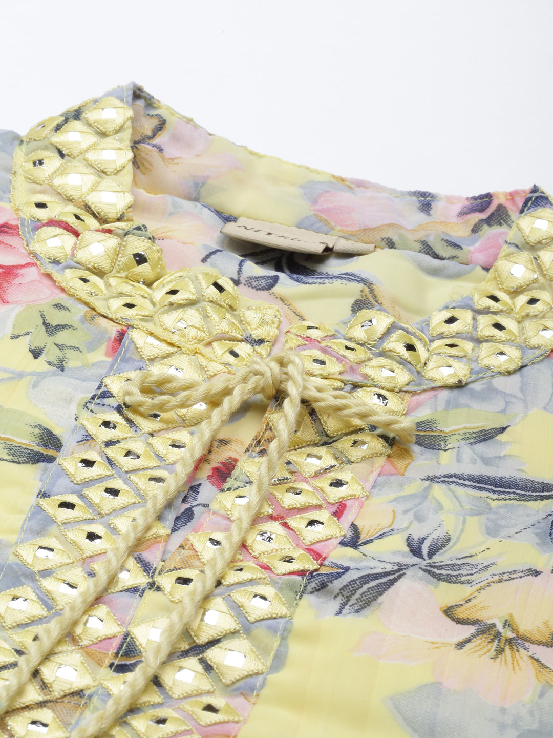 Neerus Yellow georgette straight kurta - back view