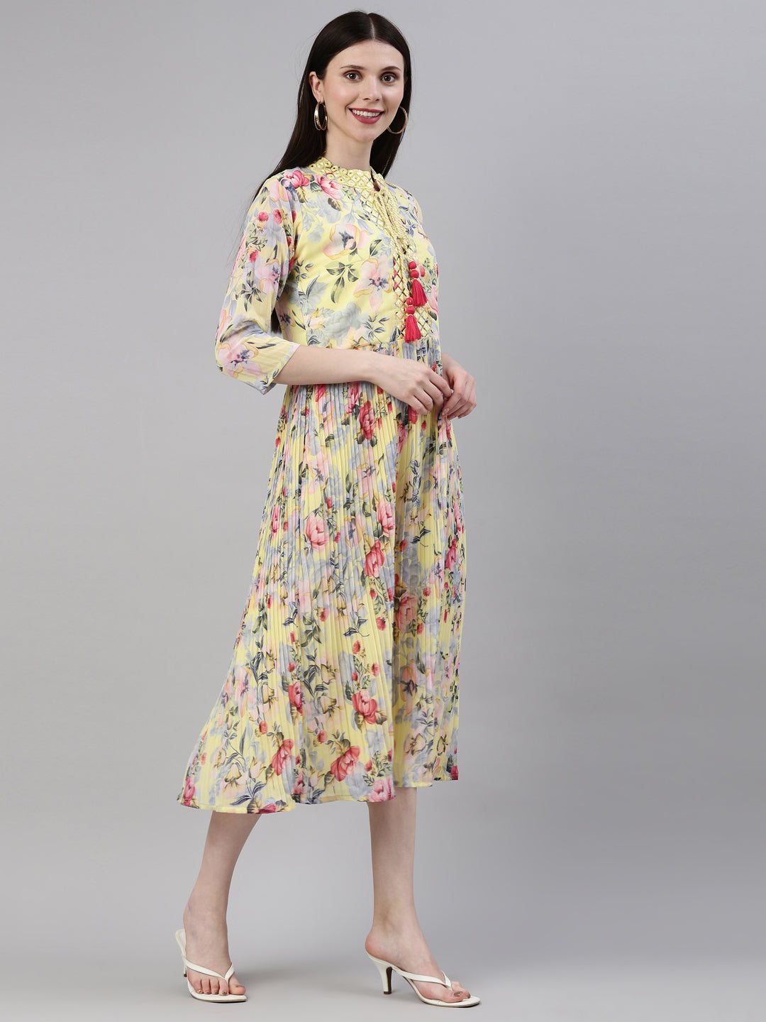 Neerus Yellow georgette straight kurta - detail view 1