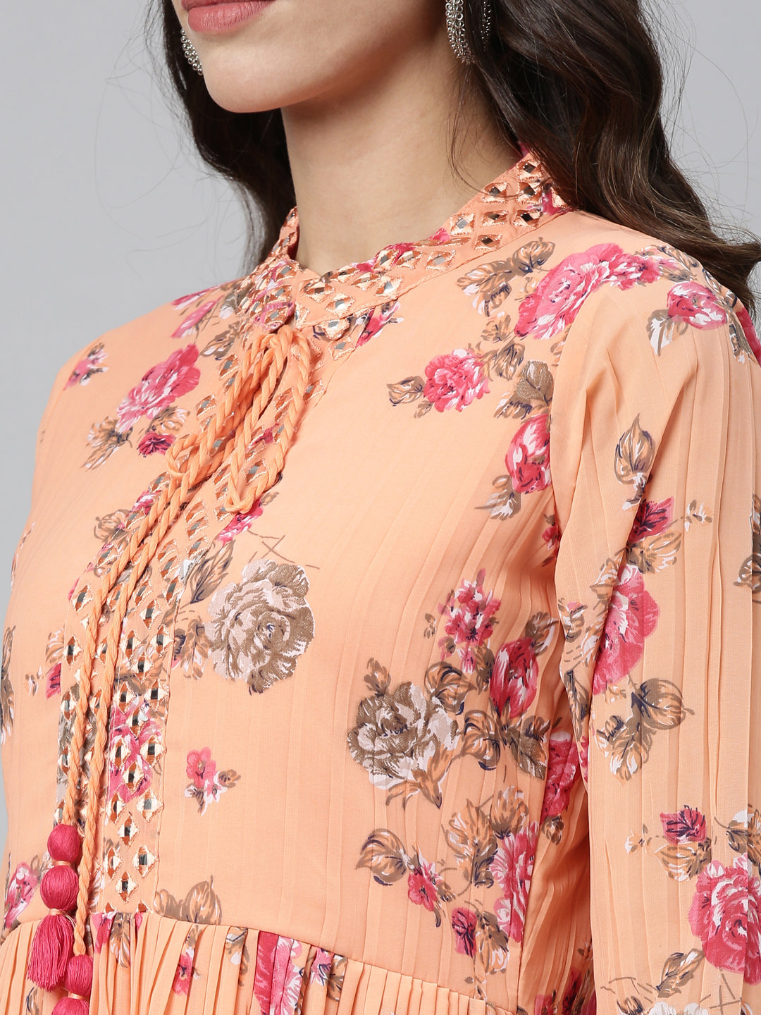 Neerus Orange georgette mirror work kurti - side view