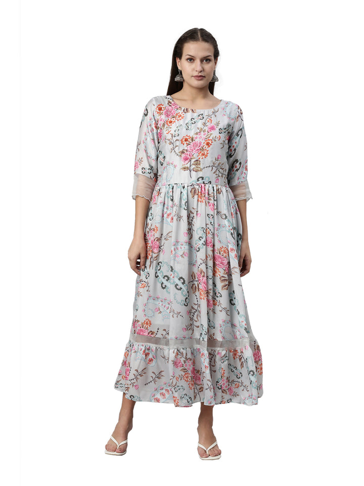 Neerus Grey satin solid kurti - front view