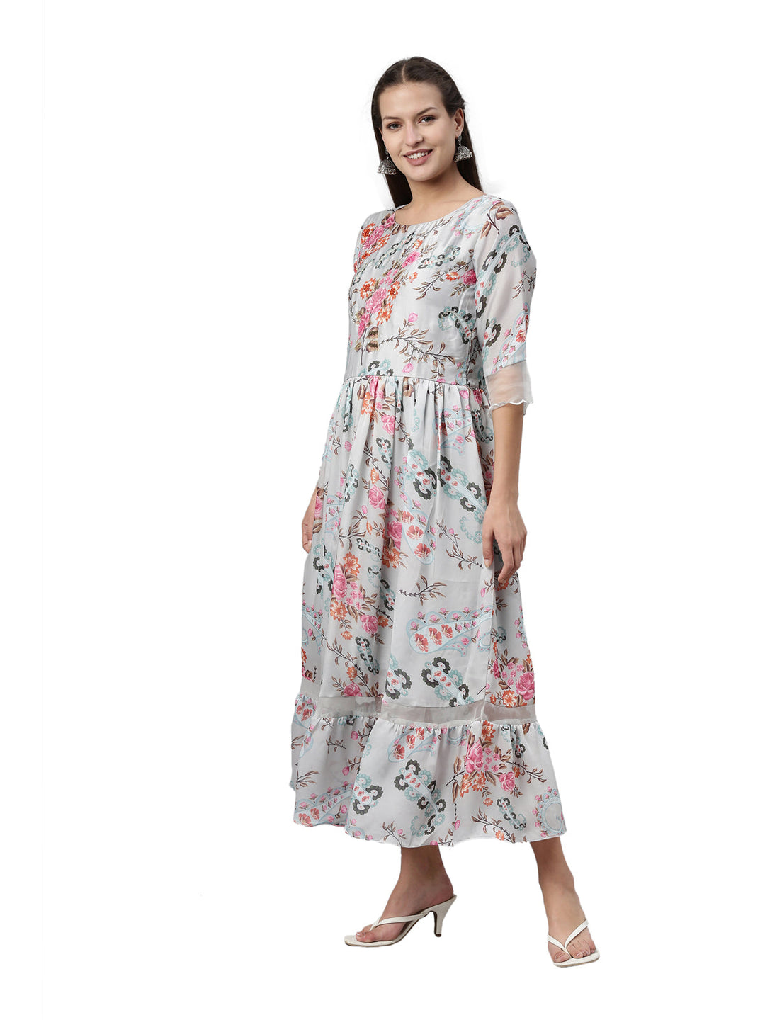 Neerus Grey satin solid kurti - side view