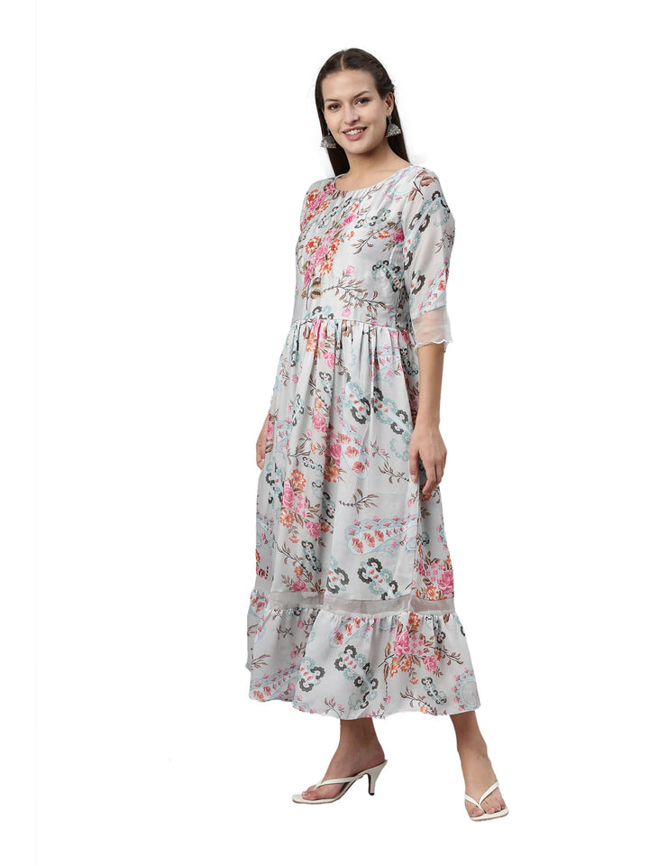 Neerus Grey satin solid kurti - side view