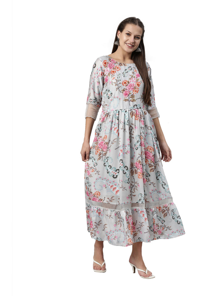 Neerus Grey satin solid kurti - detail view 3