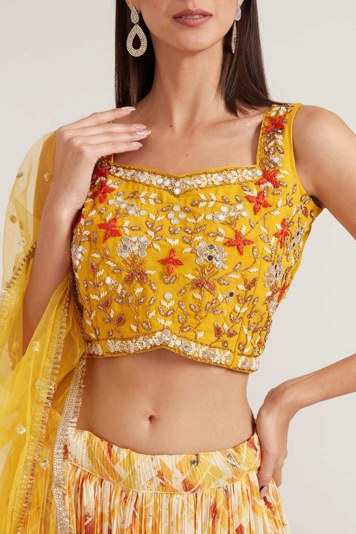 Neerus Yellow georgette embellished lehenga set - detail view 1