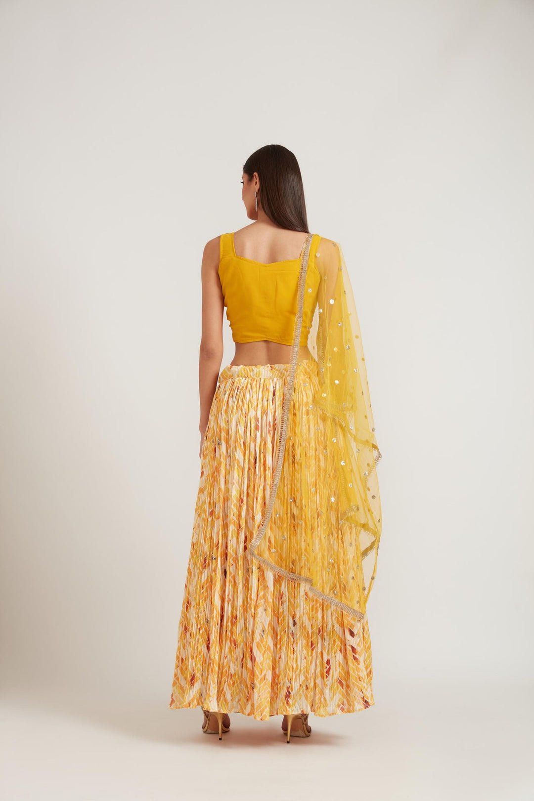 Neerus Yellow georgette embellished lehenga set - detail view 3