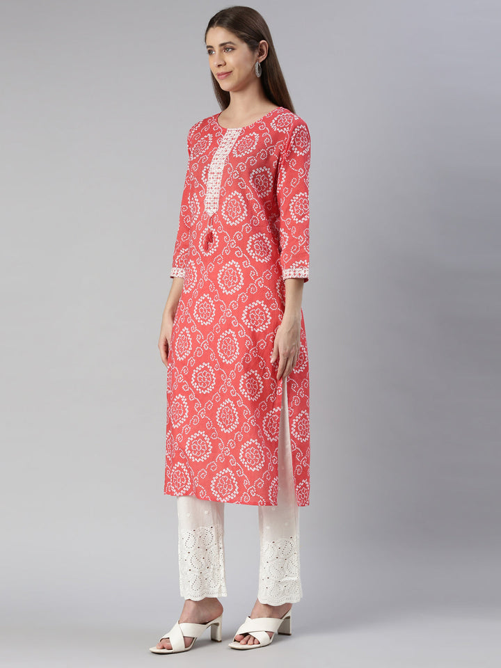 Neerus Women Red Printed Calf Length Kurta And Palazzos With Dupatta