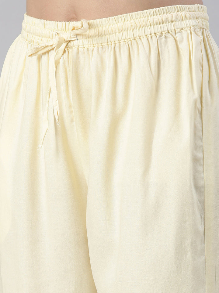Neerus Yellow Rayon Printed Kurta Set with Trouser and Dupatta - detail view 3