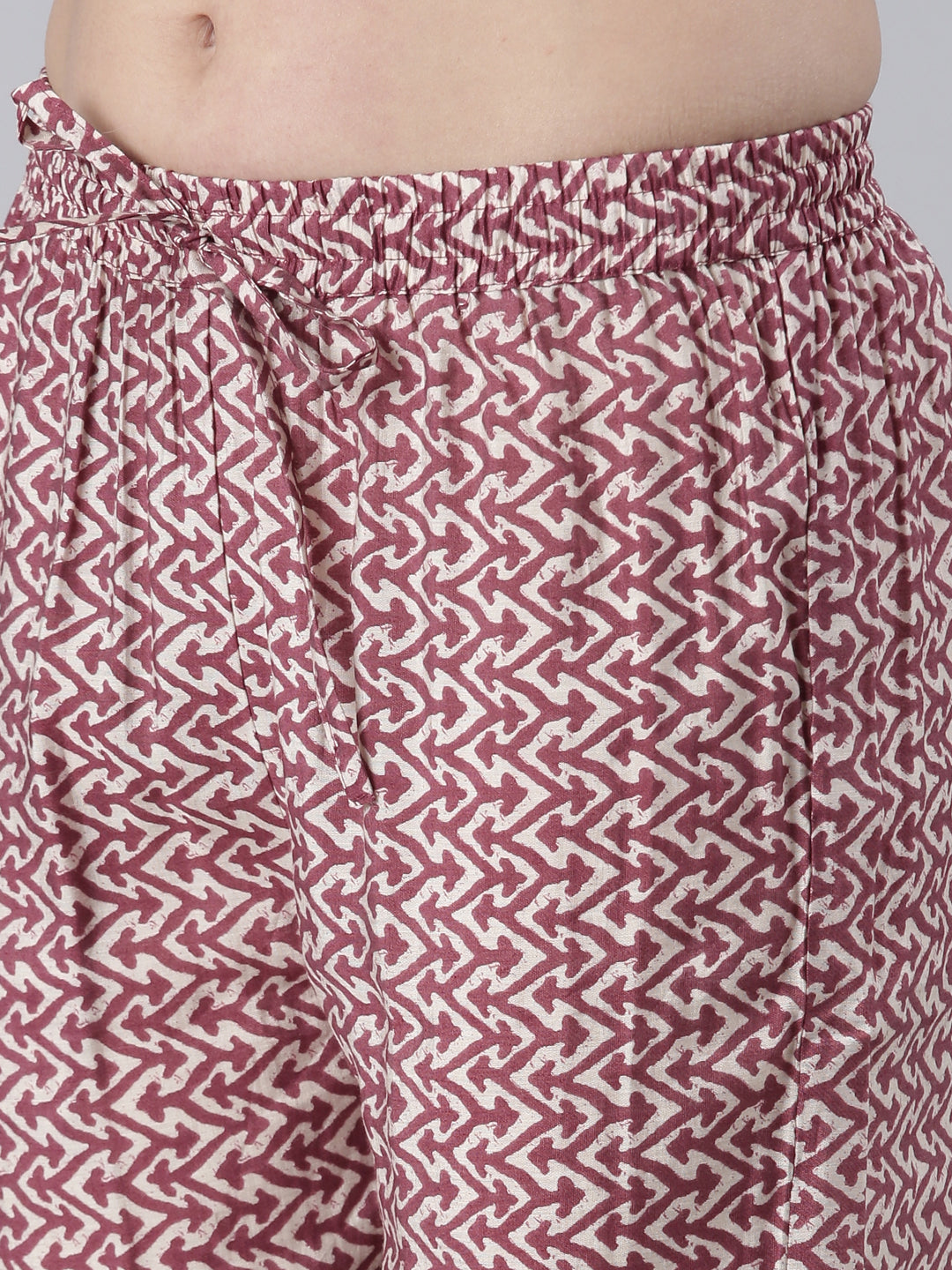 Neerus Maroon printed kurta set with trouser and dupatta - detail view 4
