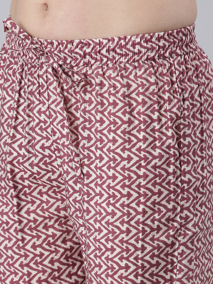 Neerus Maroon printed kurta set with trouser and dupatta - detail view 4