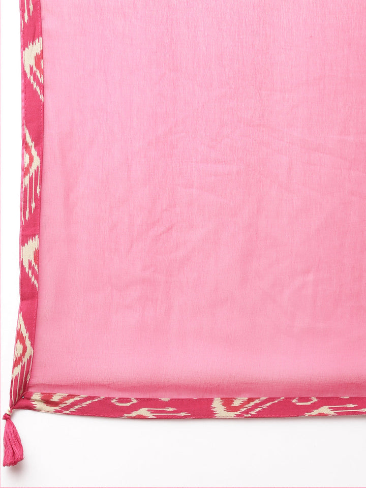 Neerus Pink embroidered kurta set with trouser and dupatta - detail view 4