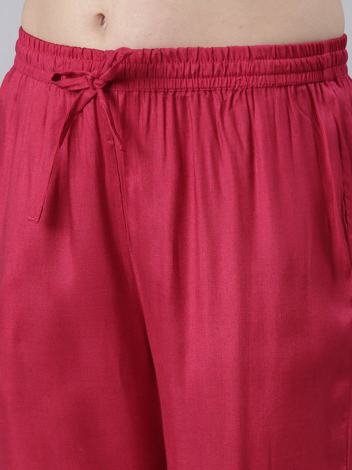 Neerus Pink embroidered kurta set with trouser and dupatta - detail view 3