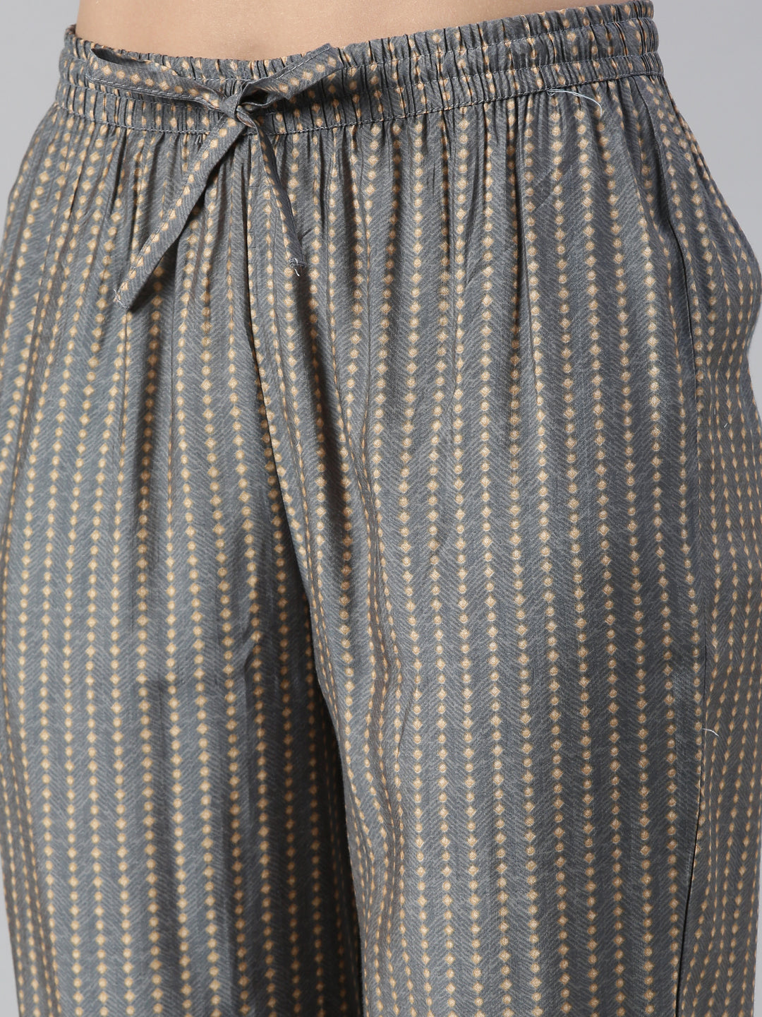 Neerus Grey solid straight kurta set with trouser and dupatta - detail view 3