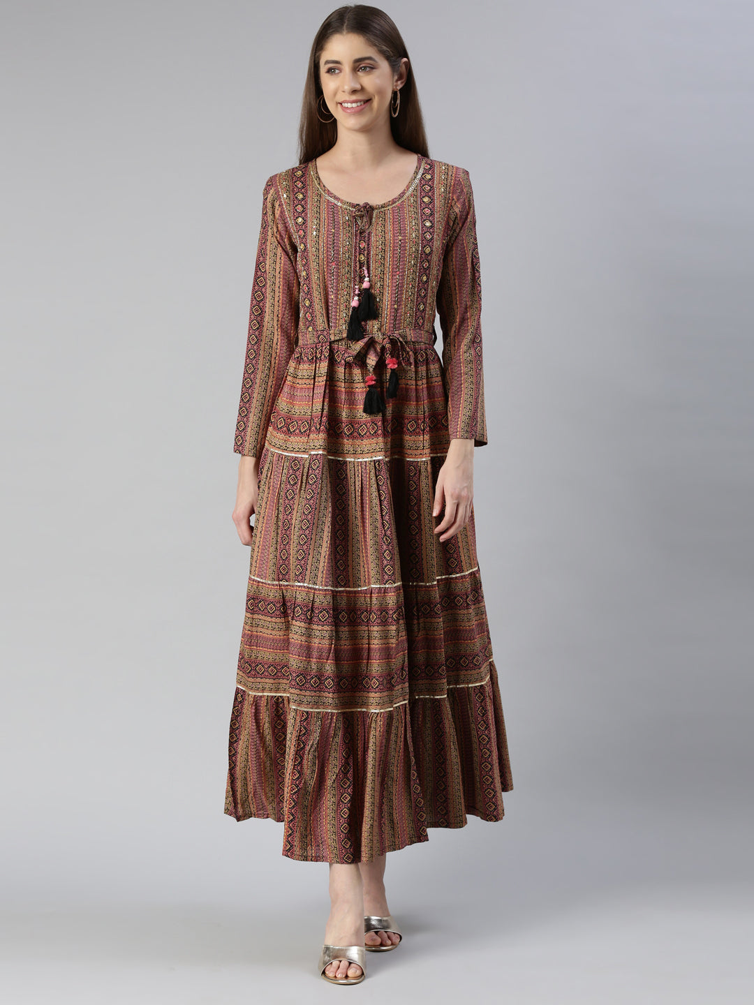Neerus Multi printed maxi dress - front view